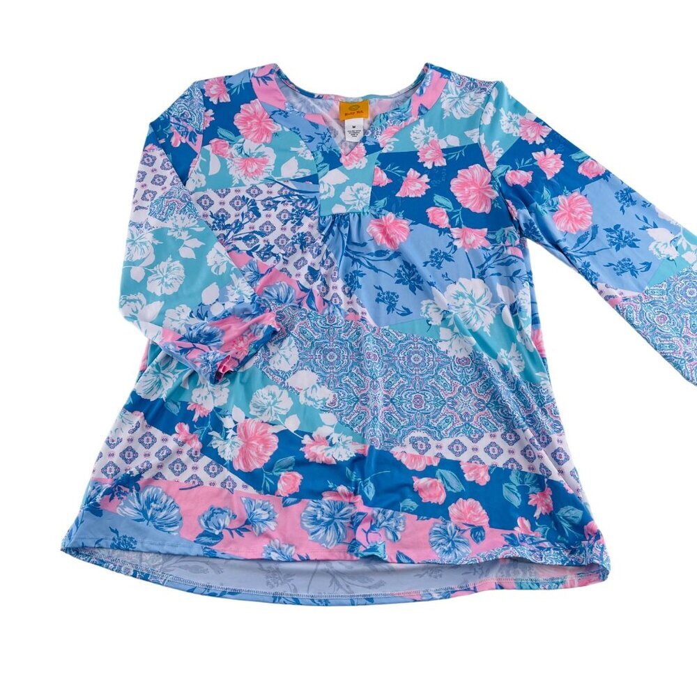 Ruby Rd. Floral Patchwork Long Sleeve Top Womens Size‎ M